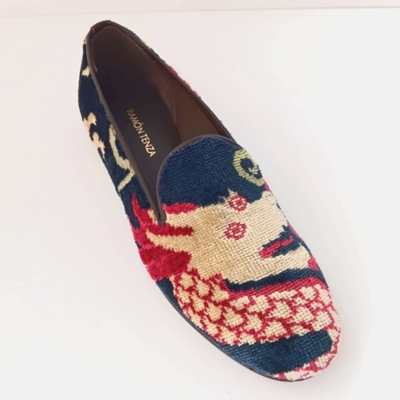 Ramon Tenza Shoes - Ramon Tenza Navy, Red and Cream Dragon Loafer Women's Size 8.5 N